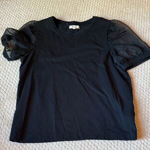 Madewell Black Blouse with Sheer Sleeves